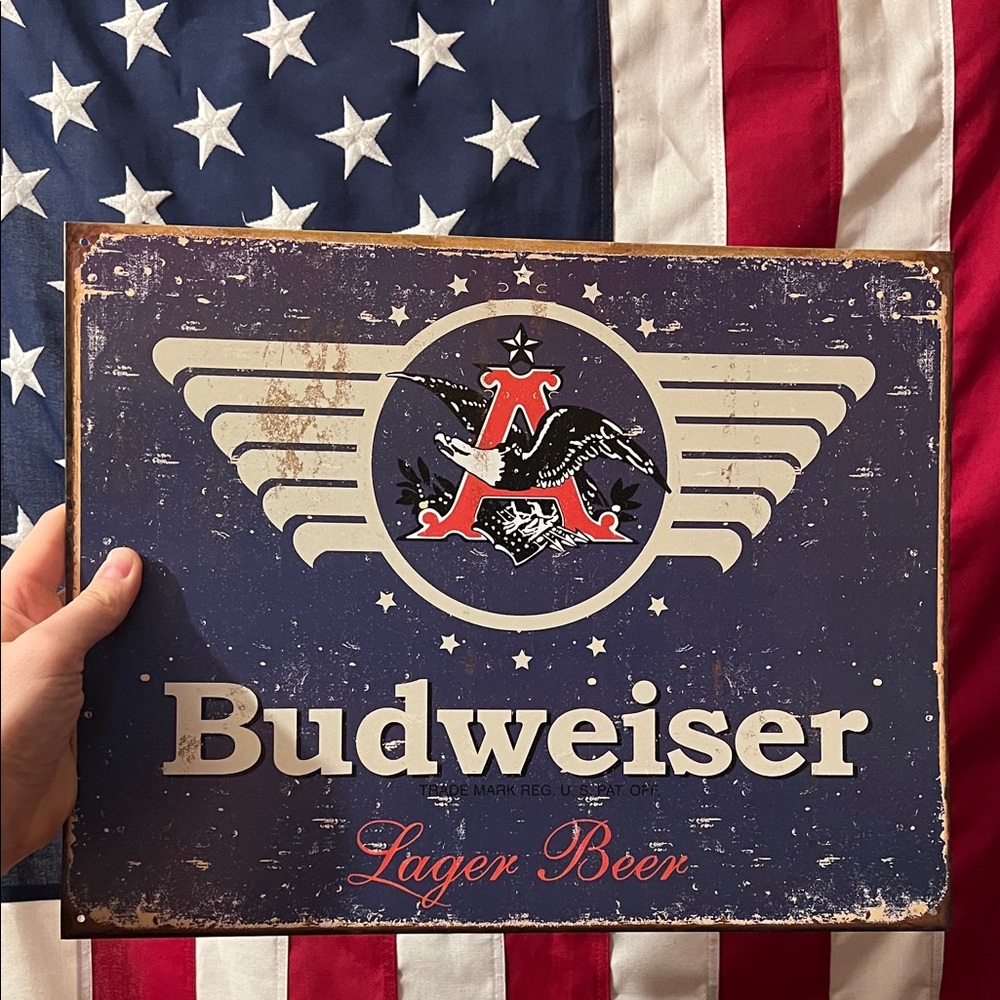 Budweiser Lager Beer Sign with Red and Blue